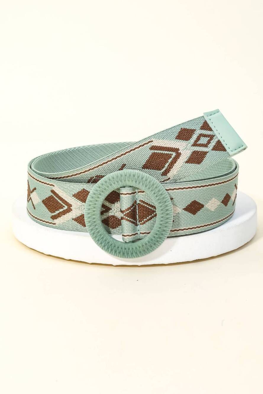 NEW ANARCHY STREET women's round woven buckle boho belt in mint